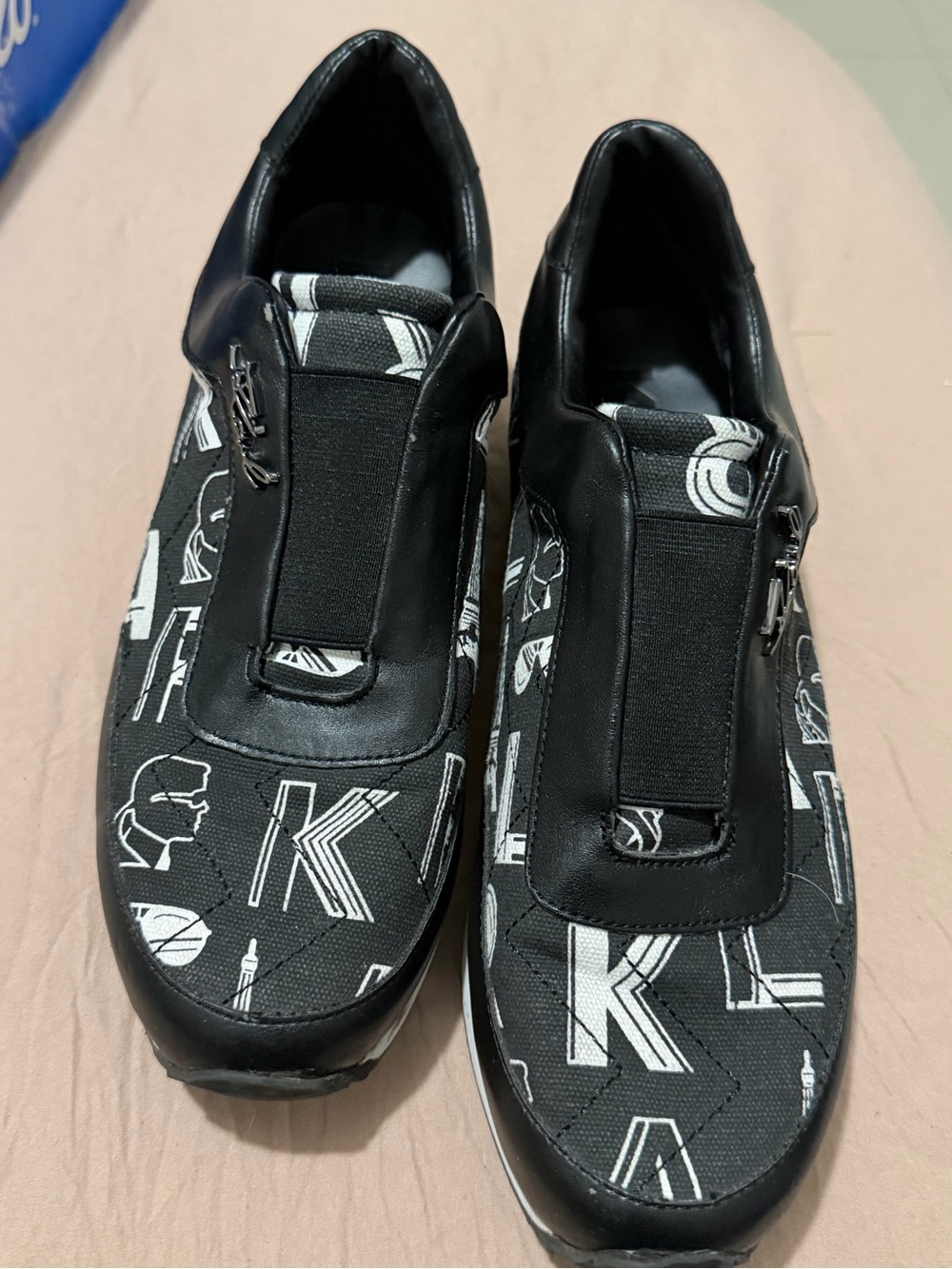 Karl Lagerfeld Black and White Logo Slip-On Sneakers